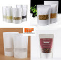 Recyclable Stand Up Brown Kraft Paper Bags With Window And Zipper Packaging Material 12*20 100Pcs. 