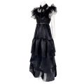 Wednesday Addams Cosplay Costume Black Short Sleeve Ball Dress Outfits for Women Kids Halloween Evening Party Roleplay wigs. 