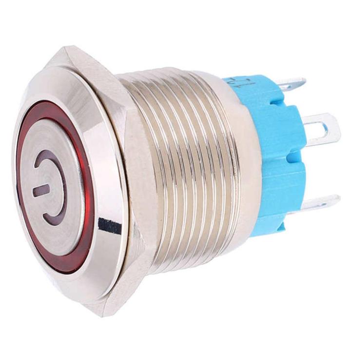2pcs 12~24VDC Push Button Switch 19mm Round 4PIN Self Reset with Light Power Pattern
