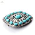 Turquoise Belt Buckle Western Cowboy Metal Buckles For Belt 7.6 x 6.2cm. 