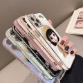 Hontinga for OPPO F11 Back Cover Luxury 6D Plating Cartoon Satchel Girl Side Pattern Case Soft Silicone Square Mobile Cover. 