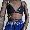 Classic Cool Punk Gothic Moon Sun Metal Belt Personality Ladies Vintage High Waist Chain Belt Gold Color Pendant Belt. 