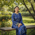 Women’s Unstitched 3 Piece Printed Suit – Design 4108–Kameez Trouser with Net Dupatta. 