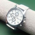 Men's Exquisite Elegant Quartz Watch With White Belt. 