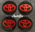 Toyota wheel center cap Plastic DECALS Black N Red 2.2 inches 04 PCS. 