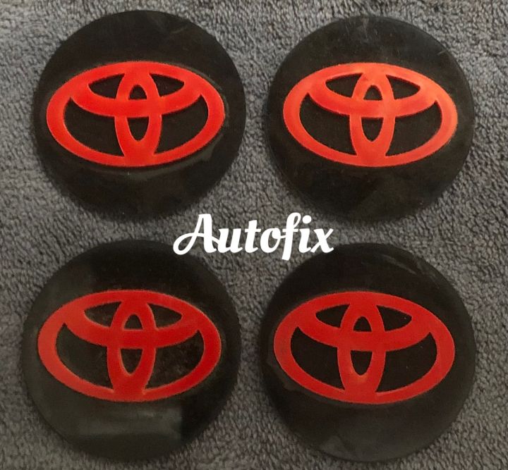 Toyota wheel center cap Plastic DECALS Black N Red 2.2 inches 04 PCS