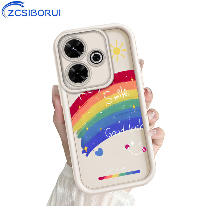 ZCSIBORUI for Redmi 13 Xiaomi Poco M6 4G Back Cover Colorful Rainbow Smile Face Pattern Soft Camera Protection Rubber Square Ladder Phone Case