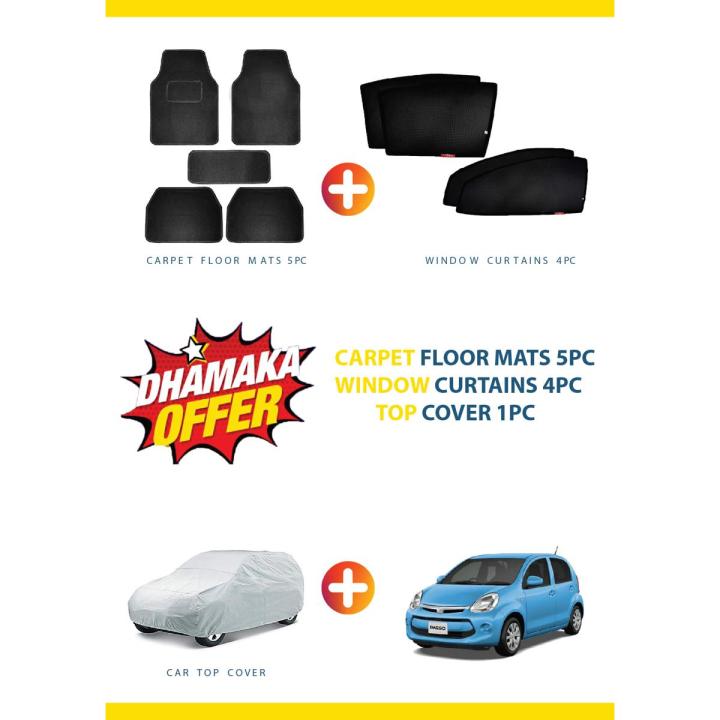 TOYOTA PASSO 2012-15 DEAL OF 3 , CARPET FLOOR MAT 5PC ,WINDOW CURTAIN 4PC , TOP COVER 1PC