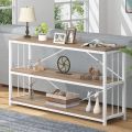 New Entryway Wood Metal TV Console , Long Rustic Sofa , Modern Accent Hallway Table with Storage Shelves,. 
