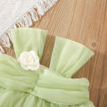 New Summer Girls' Baby Strap Dress Bow Knot Flower Decoration Infant Gauze Dress Solid Color Girl Children'S Clothing Suitable For 0-3 Years Old. 
