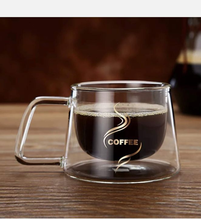 Espresso Cups, Double Wall Lnsulated Glasses Cup, Clear Glass Coffee Mugs with Handle
