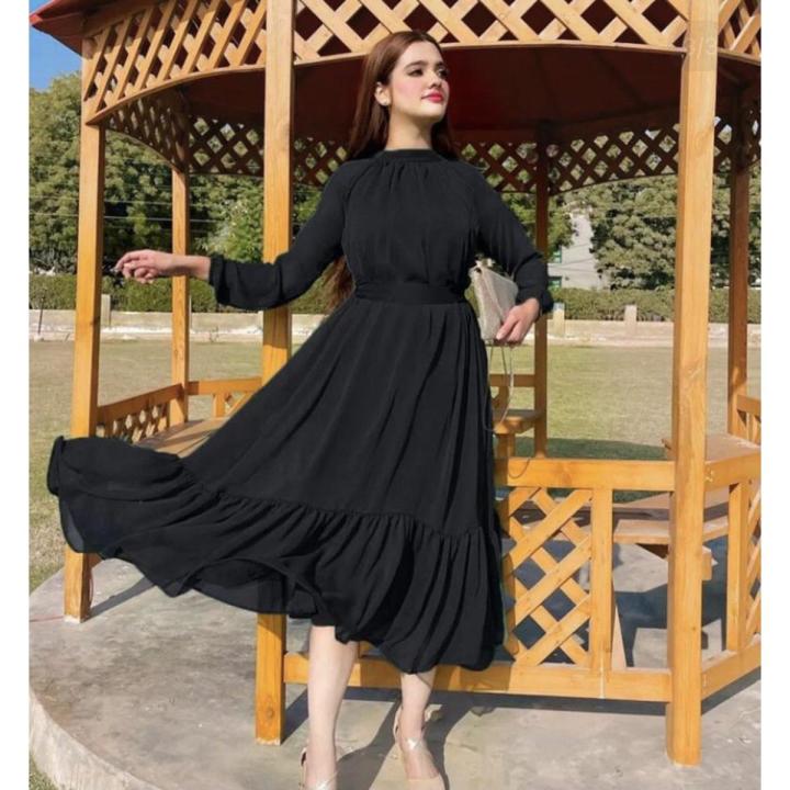 Korean Chiffon Long Frock with Belt