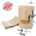 16x26 cm Packs of 50/25 pcs Kraft Paper Standup Pouch Brown/Craft Paper Bag Zip Lock Stand Up Pouch Clear Window Display. 
