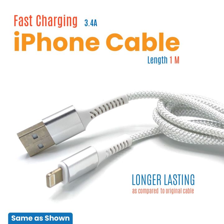 Lightning Fast Charging USB Data Cable 3.4A (1 Meter – White)