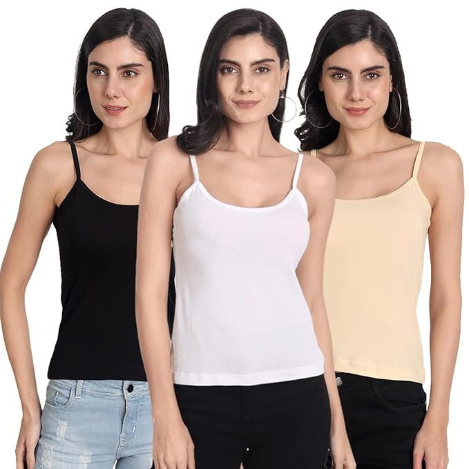 New Sleeveless Inner wear Wide Strap Trim Cotton Soft Stretchy Tank Tops Free Size Camisole Shameez Slip for girls Ladies