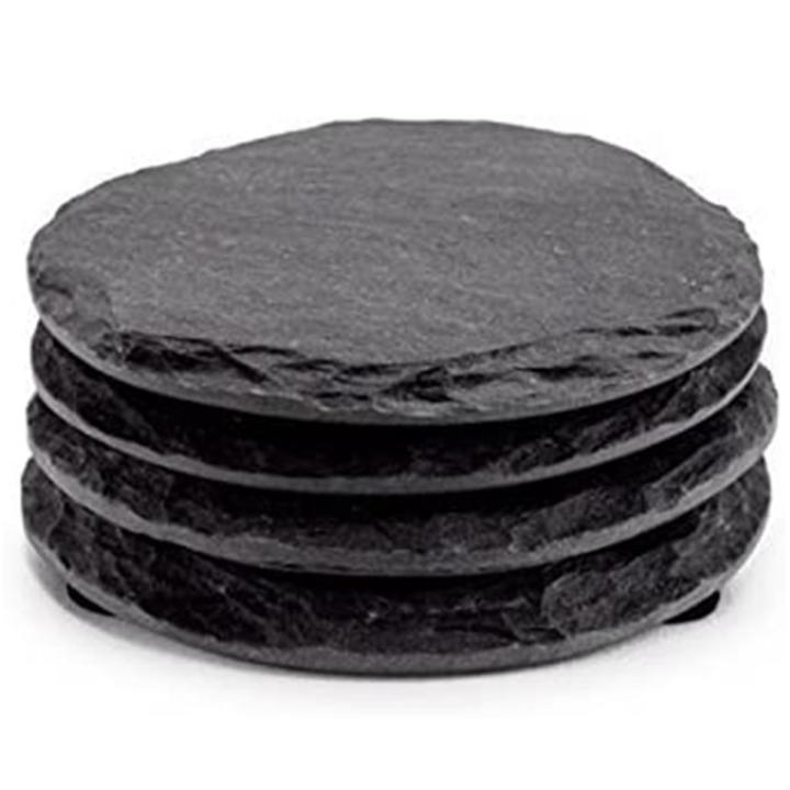 4 PCS Round Slate Black Coasters Handmade Coasters for Drinks, Beverages,  Glasses - Black