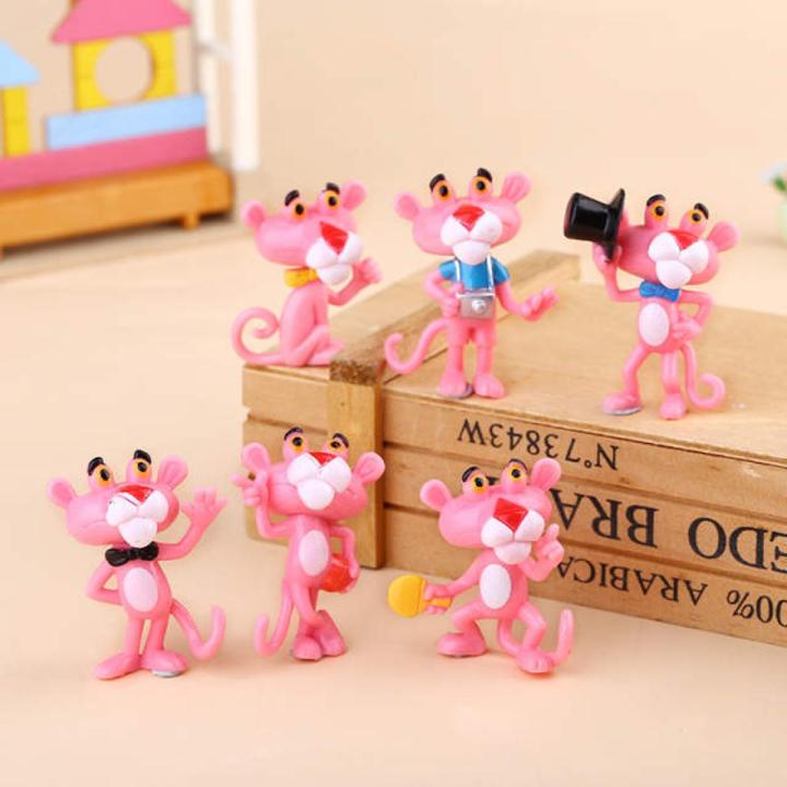 6pcs/set Lovely Pink Panther Action Figure Toys Cute Cartoon 4.5cm Mini PVC Animals Model Collection Kids Gift Toys