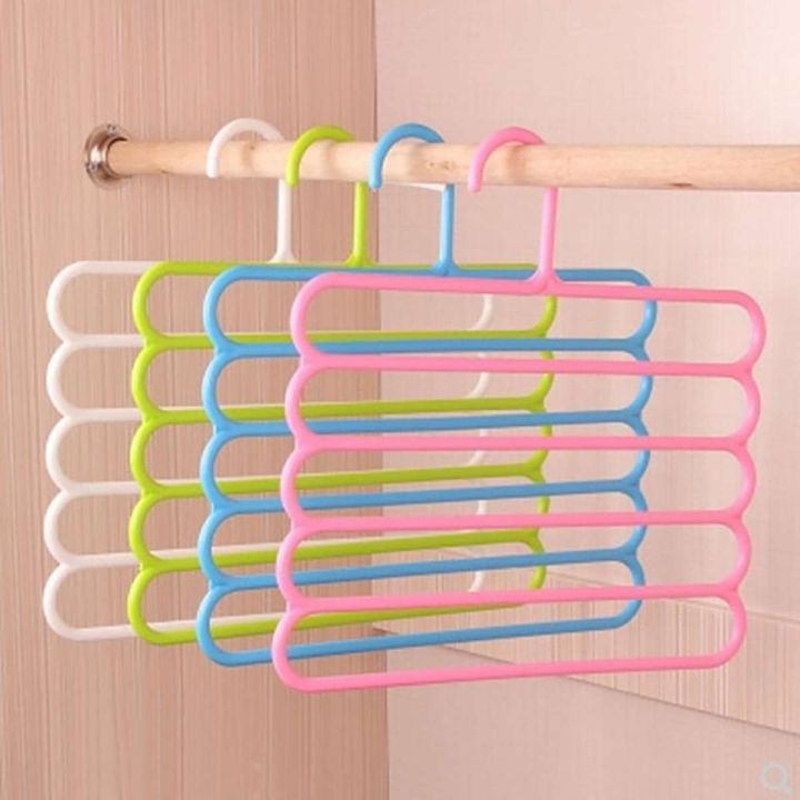 Anti-Slip Magic Multiple Layer Trousers Hanger Multifunction Pants Closet Belt Holder Rack S-Type 5 Layers Saving Space