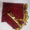 Black Coin Net dupatta with 2 side sikka lace For Women Dyeable With Golden Lining And Border -  Net Dupatta for Girls / Ladies & Women - Chunri - Net Dupatta in Black,  Red , White and More Different Colour - Stole - Scarf. 