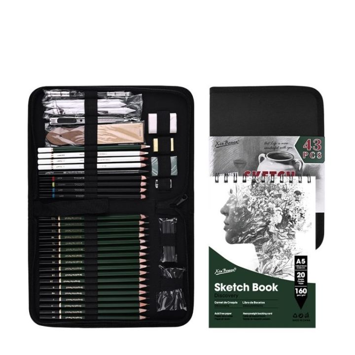 43 Pcs Professional Sketching & Drawing Art Tool Kit With Sketch Pad