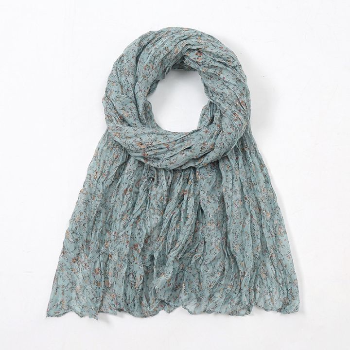 Pleated Crumpled Cotton Shawl Printed Floral Wide Shawl Tudung Head Long Scarf Muslim Fashion Wome Hijab MV306