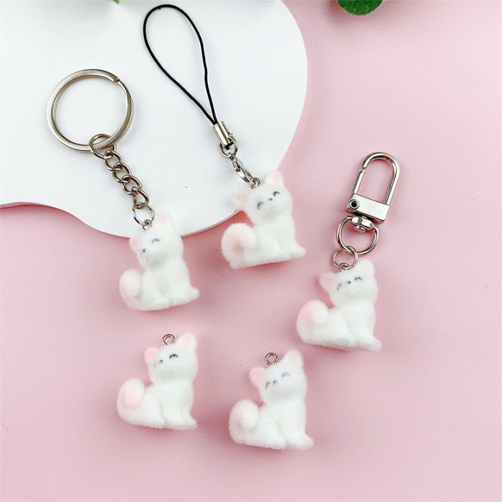 3D Cartoon Fox Pendant Keychain Flocking Lovely Animal Phone Lanyard Key Ring MJ