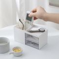 【FUN LIVE】 Novel Large Capacity Desk Accessories Pen Holder With Drawer Pencil Storage Box Desktop Organizer School Office Stationery. 