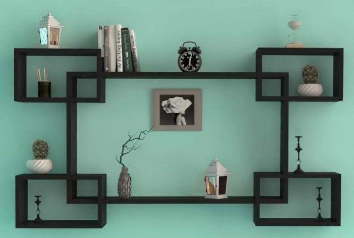 A Fetching High Quality Deco Painted Wooden Intersecting Floating Wall Mount Shelf -Rack for Living Room, Bedroom