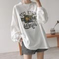 IELGY pure cotton loose t-shirt female port style temperament loose and thin all-match long-sleeved t-shirt. 