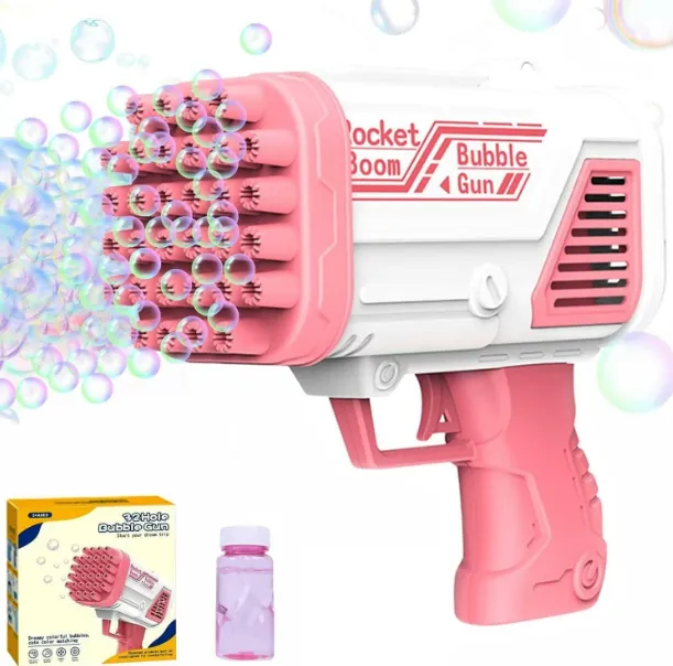 Bazooka Machine À Bulle Pour Enfant Pistolet A Bulles De Savon 44 Trous Cadeau Avec Liquide
