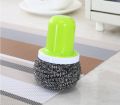 【FUN LIVE】 3 Pcs Stainless Steel Sponges With Detachable Handle Scrubbing Scouring Pad Steel Wool Scrubber For Kitchens Pot Pan Plate. 