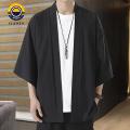 Oasis Men Breathable Shirt Japanese Style Men's Kimono Shirt Traditional Samurai Costume Cardigan for Fashion Enthusiasts Comfortable Men Top. 