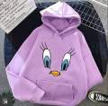 White Tuety Printed  Fleece Full Sleeves Pull Over Hoodie For Women - Spread Love With A Pink I Love You Hoodie. 