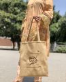Golden Tote Bag - Cat Embroidery  Hand Made Women's Bag for Laptop & Books with large capacity   Shoulder Bag , laptop bag, University bag , Female handbag , Shopping bag with pocket inside and Front side  Special for college ,university & office. 