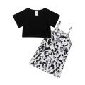 Kids Girls Dress Set, Camouflage Print Sling Dress with Short Sleeve Crop Top Summer Casual Outfit. 