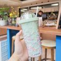 Water bottle cute rabbit glitter rainbow color plastic straw cup creative personality fun girl heart ins photo gift portable cup. 