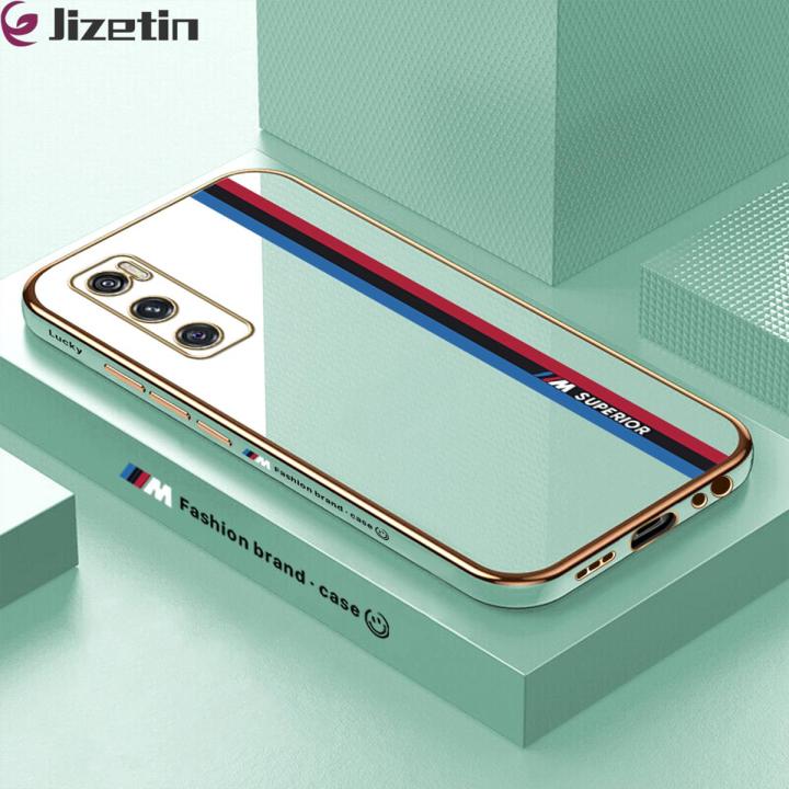 Jizetin (Free Lanyard) for Vivo V20 SE Back Cover Car Track Luxury 6D Plating Case Side Pattern Soft Silicone Square Phone Cases