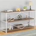 New Entryway Wood Metal TV Console , Long Rustic Sofa , Modern Accent Hallway Table with Storage Shelves,. 