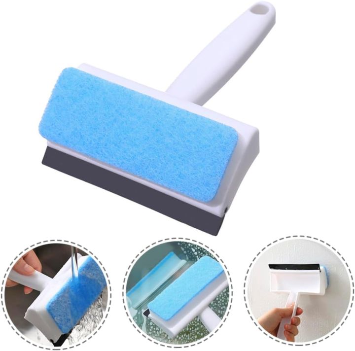 Double-Sided Cleaning Brush And Wiper Sponge Cleaner for Shower Doors Bathroom Windows Glass Door Washbasin Kitchen Mirror and Car Glass