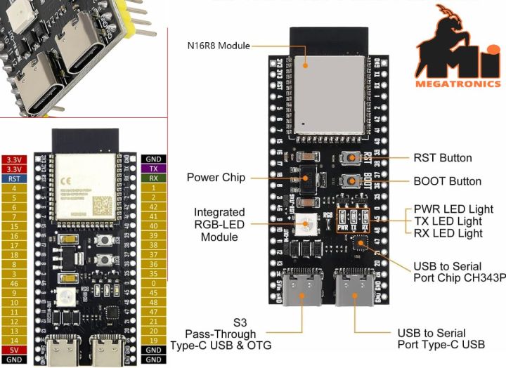ESP32 S3 N16R8 ESP32-S3-DevKitC-1 Development Board with WiFi Bluetooth ...