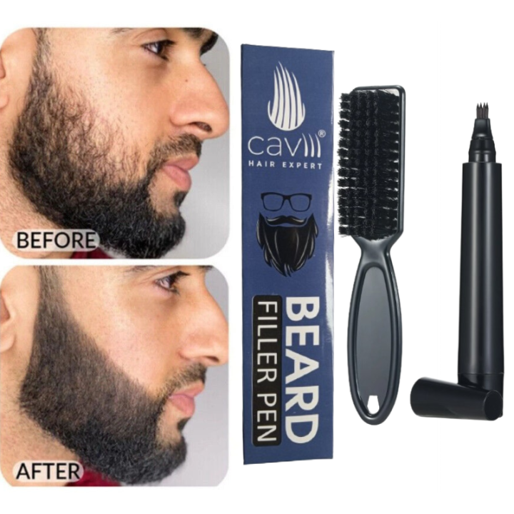 Caviii Beard Filler Pencil for Men - Long Lasting and Easy to Use Beard Pen with blending brush