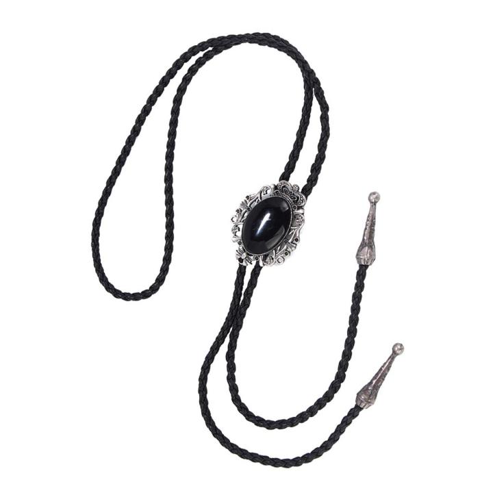 【Hengli jewelry story】Indian Western Cowboy Black Stone Bolo Tie Rodeo Dance Necktie Bootlace Ties