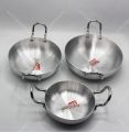 Karahi Silver Steel Karahi For Cooking And Serving On Table Pack Of 3. 