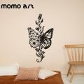 Beautiful Black Butterfly Wall Sticker with Floral Art. 