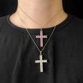 Christian Cross Women's Neck Chain Hippie Men Necklace Jewelry Pink Cubic Zirconia Iced Out Pendants Gold Color Choker KBN406. 