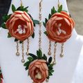 Bridal jewellery set, Bridal jewellery set Mehndi, mayon flower jewelry , Mehndi accessories, Mehndi Jewellery set for girls for Bridal.2 gajras+pair of earrings+1 tikka+1 ring. 
