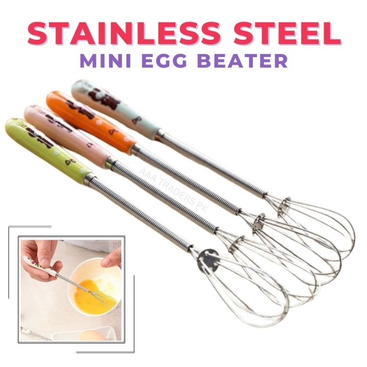 Mini Egg Beater Mixer Stainless Steel with Ceramic Handle Hand Whisk Beater Stir Rod Stirrer Blender Small