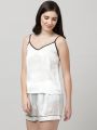 White Shoulder Straps Cami & Shorts Nightsuit For Women. AF-037WHT. 