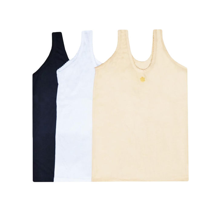 Pack 3 Broad Wide Straps Soft Cotton Full Camisole For Girls Long Shameez  Long Tank Tops & Slips For Girls Summer - Skin/Black/White