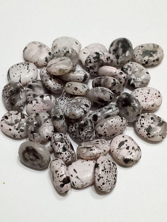 Pack of 40gms Beads, Black White Oval Plastic Beads For DIY Jewelry Making, Jewelry, DIY, Dresses And Crafting Accessories.
